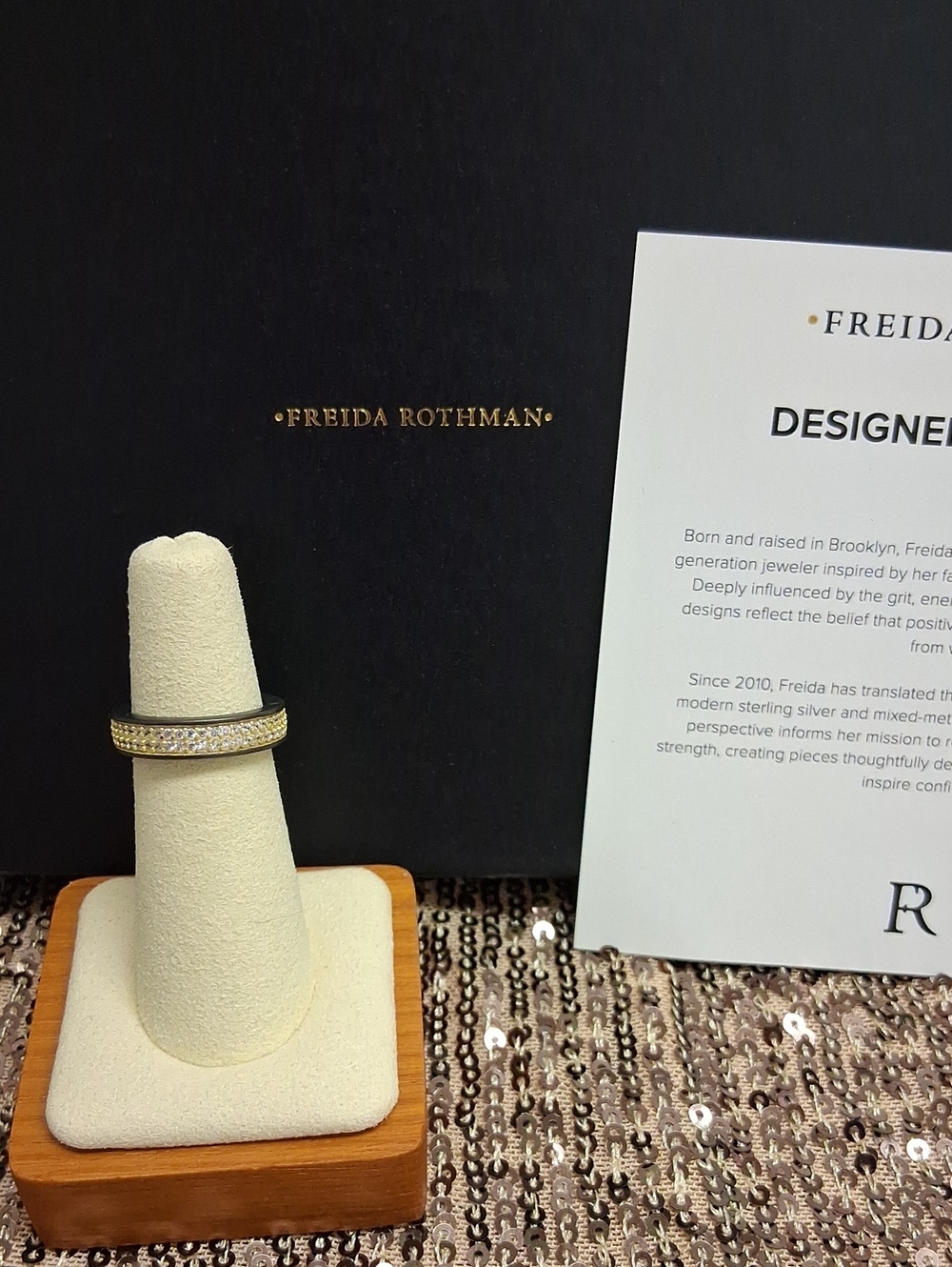 Freida Rothman Double Row Pave' Ring In Matte Black And Gold.